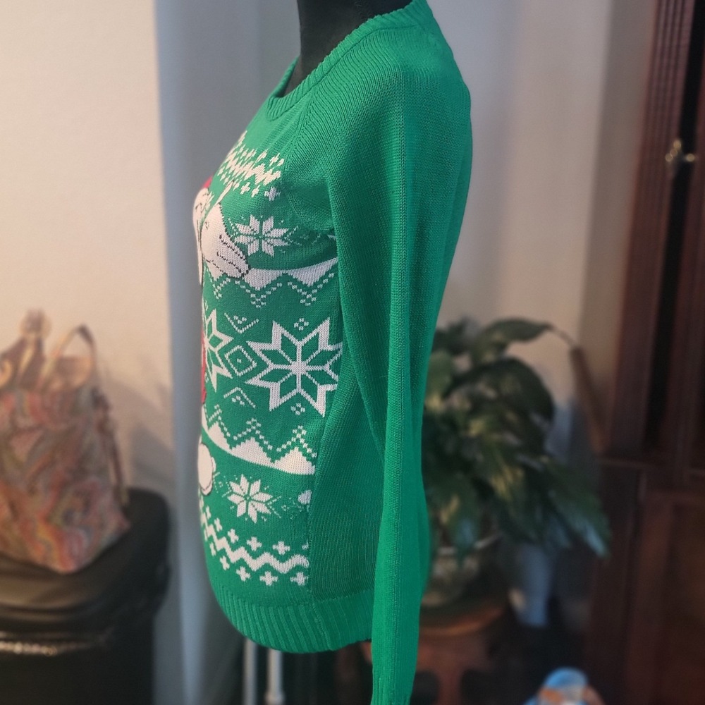 Disney Mickey Mouse Christmas Holiday Sweater Green Fair Isle Womens XS JW0623 - Picture 3 of 6